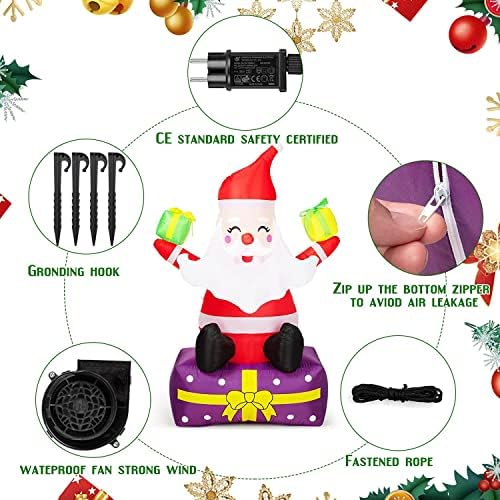 Christmas Inflatables - 6Ft Christmas Outdoor Decorations-Inflatable Santa Claus with Gift Boxes,Blow Up Yard Decor-Built-in LED Lights with Tethers-Stakes for The Yard, Lawn, Garden