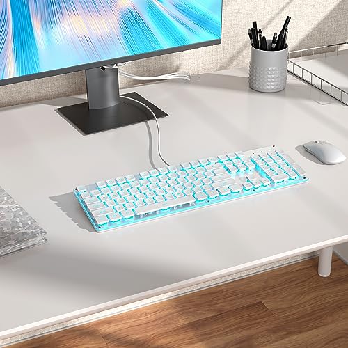 Clavier de jeu punk rétroéclairé LED bleu glacier avec touches carrées style machine à écrire