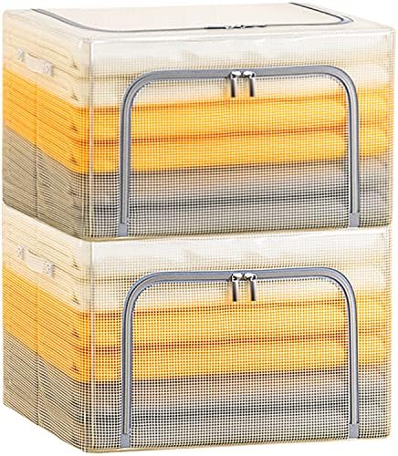 byg 70L Waterproof Transparent Storage Bins Stackable Foldable Steel Frame storage Boxes for Comforters Bedding Blankets Clothing Pillows Decorations Pack of 2