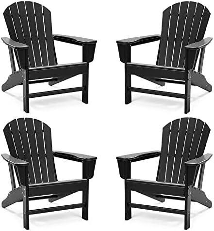 BRIOPAWS Adirondack Chairs Set of 4, Weather Resistant Fire Pit Chairs, HDPE Plastic Lawn Chair for Outdoor, Campfire, Deck, Poolside, Porch, Backyard, Beach, Outside, Black, 4 Pack