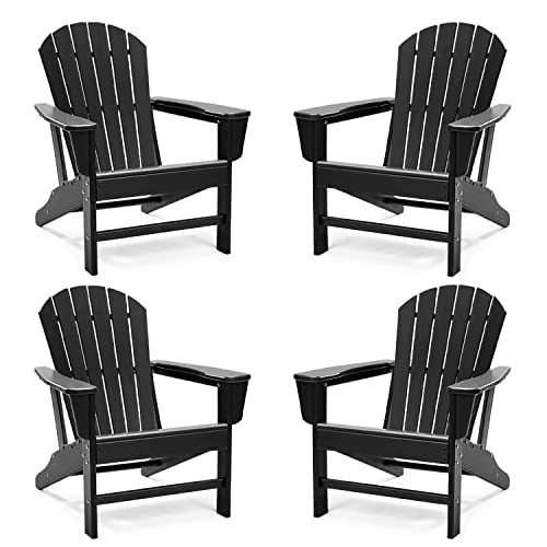 Briopaws Adirondack Chairs Set Of 4, Weather Resistant Fire Pit Chairs, Hdpe Plastic Lawn Chair For Outdoor, Campfire, Deck, Poolside, Porch, Backyard, Beach, Outside, Black, 4 Pack #TOP2