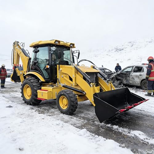 Compact Backhoe Loader Tractor with Hydraulic Front Loader and Rear Backhoe – Mini Wheel Loader for Farm Maintenance, Trenching and Rural Infrastructure