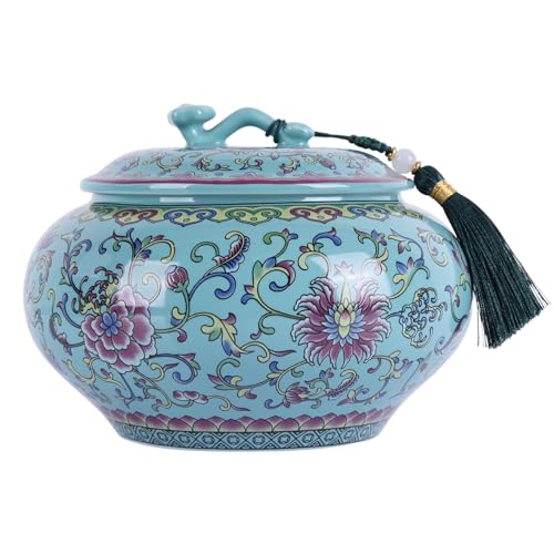 Decorative Ceramic Enamel Ginger Jar for Home Decor - Blue and White Porcelain Storage Jar, Chinoiserie Flower Vase, Multi-Purpose Decorative Container (Green)