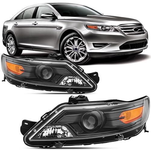 Headlights Assembly Compatible With 2010 2011 2012 Ford Taurus Halogen Replacement Head Light, Driver and Passenger Side,Pair Black Housing Amber Side For Ford Taurus 10 11 12 SE SEL