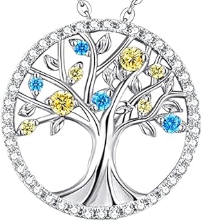 GinoMay Tree of Life Necklace for Wife Mum Birthday Gifts January February March Birthstones Jewellery for Her Garnet Amethyt Aquamarine Emerald Necklace Blue Topaz Sapphire 925 Sterling Silver, Valentine's Day Jewellery Mother's Day
