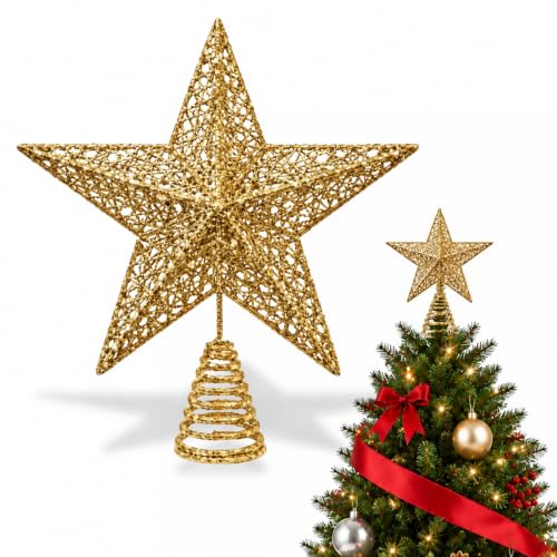 Estrella Dorada para la Punta del árbol de Navidad, Estrella para arbol de Navidad, Accesorios de Navidad, Longitud 15 cm, Color Dorado