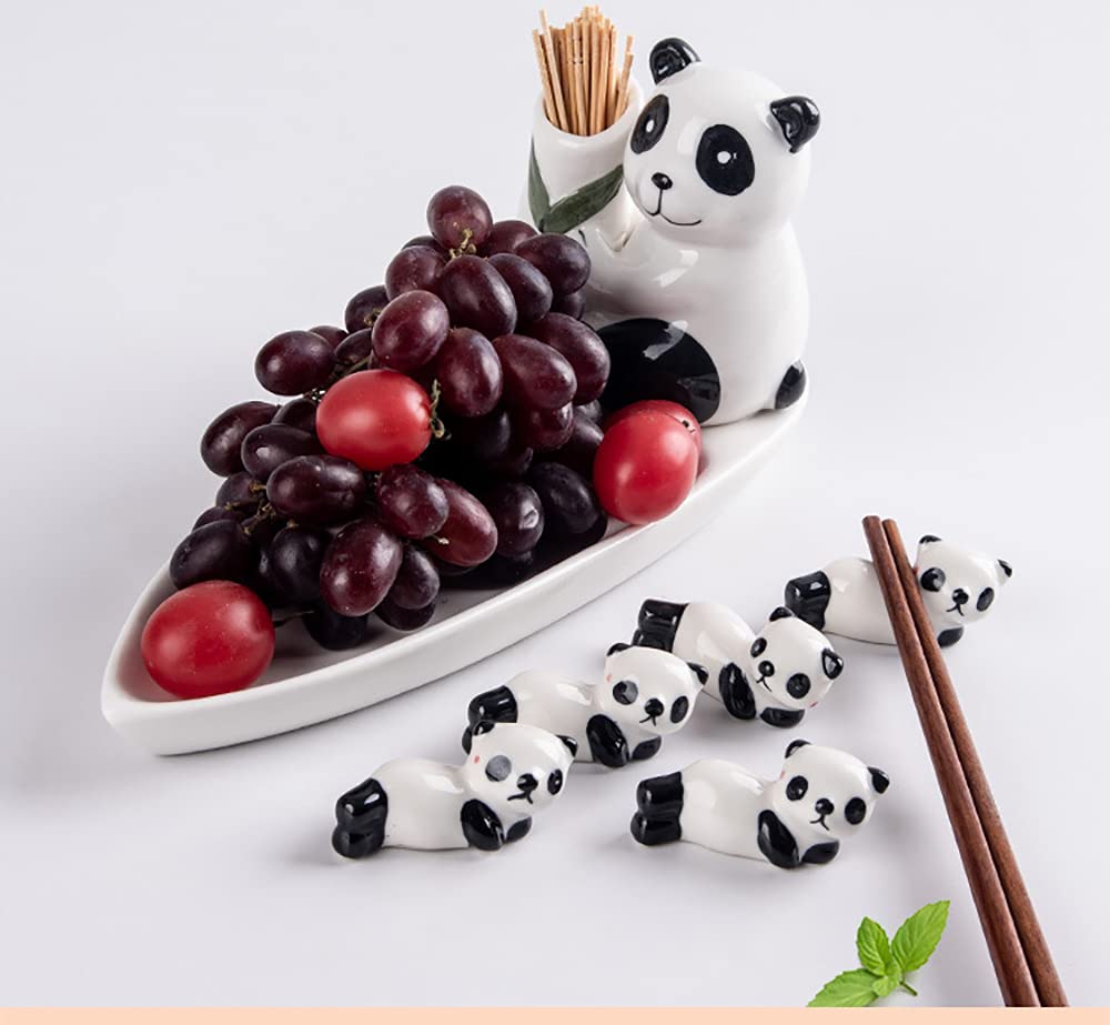 Support De Baguettes en Céramique Créatif 2 Pièces, Dessin Animé De Panda De Canard pour La Vaisselle, 1 Grand Et 5 Petits Réglages De Table De Combinaison Personnalisés