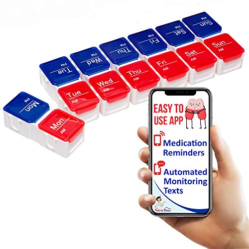 Weekly Pill Organizer 2 Times a Day - Free Medication Reminder & Monitoring App – Detachable Pill Containers 7 Day am pm, Daily Pill Cases Organizers, Pill Dispenser, Medicine Organizer for Vitamins