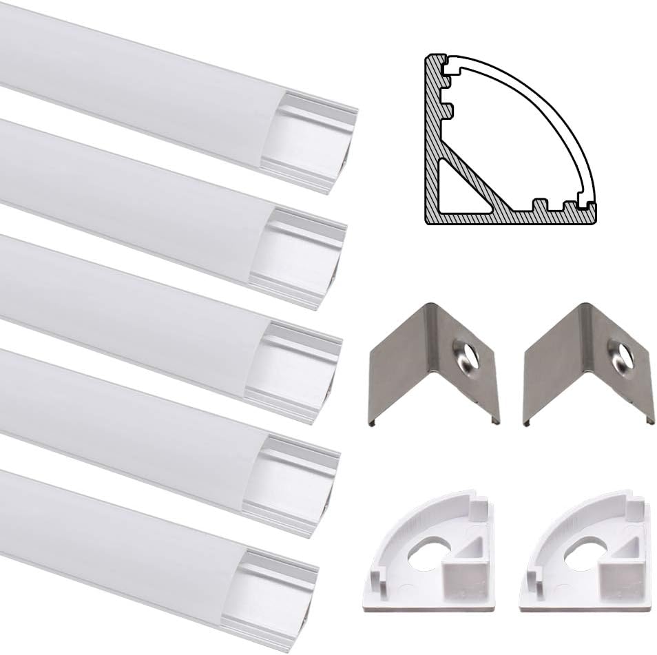 Jirvyuk LED Aluminium Profile, for LED Strip Lights With Milky White Lid, End Caps and Metal Mounting Clips (Silver) (0.5M-V)