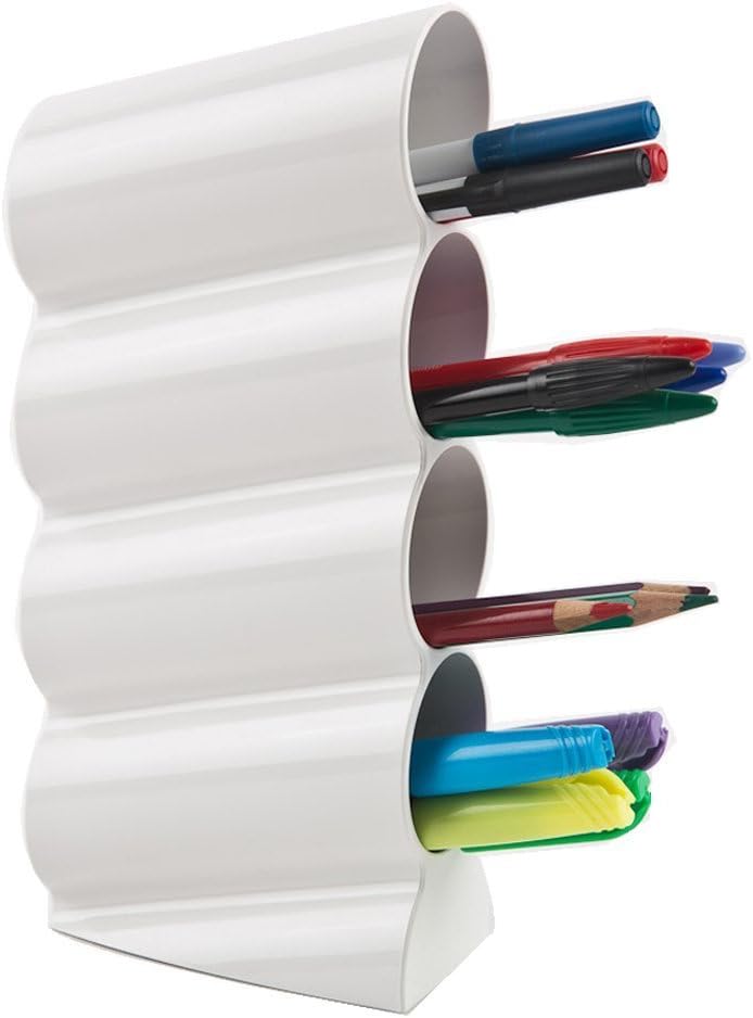 Wave Pen Holder Pencil Holder 4 Division for Short Pens (White)