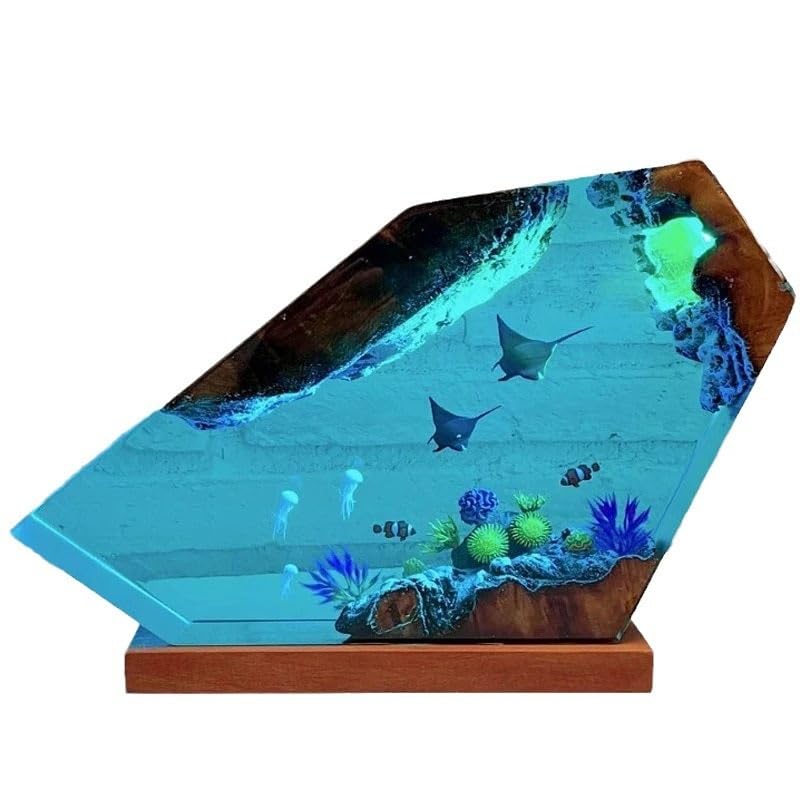 AUHOAZ Shark Diver LED Ocean Night Light, LED Resin Lamp, Deep Sea Diver Night Light, Epoxy Resin Night Lamp, Great Gift for Divers, Men, Boy Friends... (Color : D)