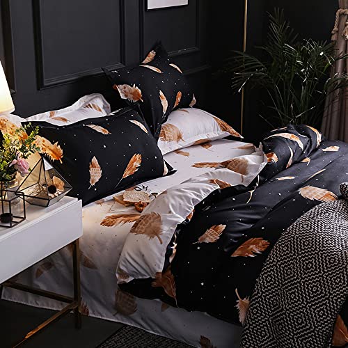 Lamejor Duvet Cover Set Queen Size Black/White Boho Feather Bedding Set Comforter Cover (1 Duvet Cover+2 Pillowcases) #TOP3