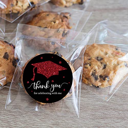 Red Black Graduation Thank You Stickers, Congrats Grad Party Favor Sticker Labels 40-Pack 2In #TOP4