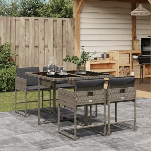 IKAYAA Conjunto de Jardín de Ratán, Juego Comedor de Jardín, Mesa Jardin Exterior con 4 Sillas, Mesa y Sillas De Comedor De Ratán, Beige Mezcla 5 pzas Type-113