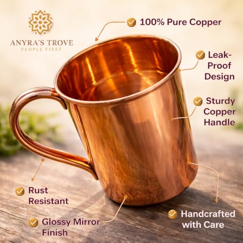 Image of ANYRA'S TROVE Pure Copper Mug|500 ML|Pack of 1|Copper Tumbler|Helathy|Sports Cup|Copper Beer Mug|Cocktail| Mocktails|Kitchen and Home Decor|Moscow Mug|Ayurvedic|Drinkware|Barware& Gift|