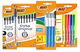 BIC Set Cancelleria, 10 Penne a Sfera Nere, 5 Evidenziatori, 4 Penne a sfera Colori Assortiti, 4 Colori a Scatto, Astuccio Scuola