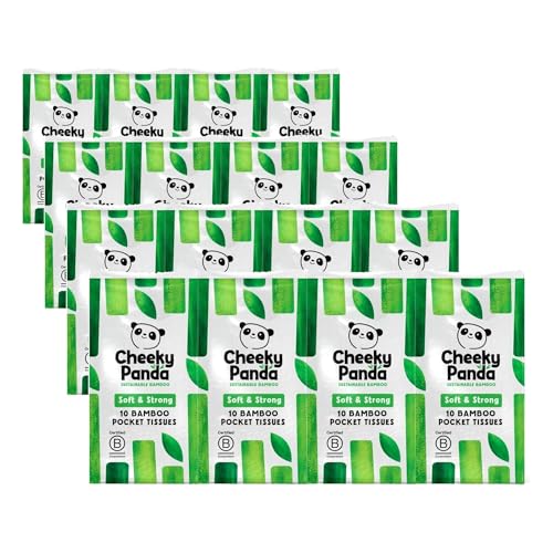 The Cheeky Panda Pañuelos de bolsillo de bambú | Caja de 8 paquetes (10 pañuelos por paquete) | Hipoalergénicos, ecológicos, supersuaves, fuertes y sostenibles (Paquete de 4)