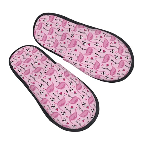 Cute Watermelon Flamingo Print Women Slippers Home Furry Shoes Keep Men Couples Shoes Warm For Women-2