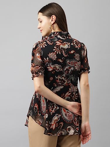 Image of Toochki Women's Black Georgette Paisley Flared Western Top | Winter Top | Western Top | Top for Women | Women Top | Trendy Women Top