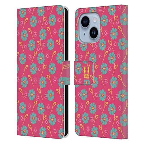 Housse en cuir iPhone 14 Plus au design exclusif Vignes Florales Turquoise par Head Case
