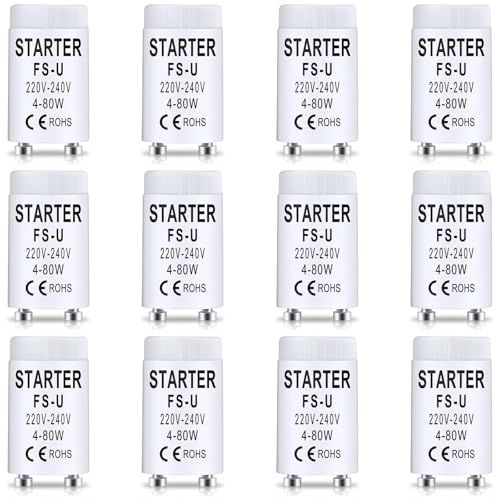 LbsAMP 12 Pezzi Starter per Tubi Fluorescenti 4-80W 220-240V Starter Neon FS-U Avviatore per Luce Tubo Fluorescente Longlife Starter per Lampade Fluorescenti Acquario Luci UVC Luci al Neon