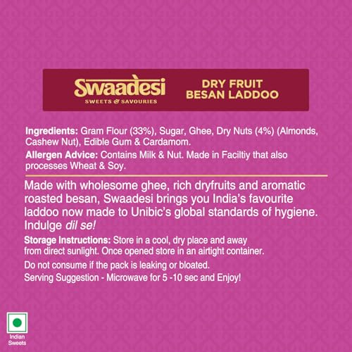 Image of Unibic Swaadesi Dryfruit Besan Laddoo I Made with Pure Desi Ghee I Handcrafted Traditional Indian Sweets I Authentic Laddu Taste - 180 g