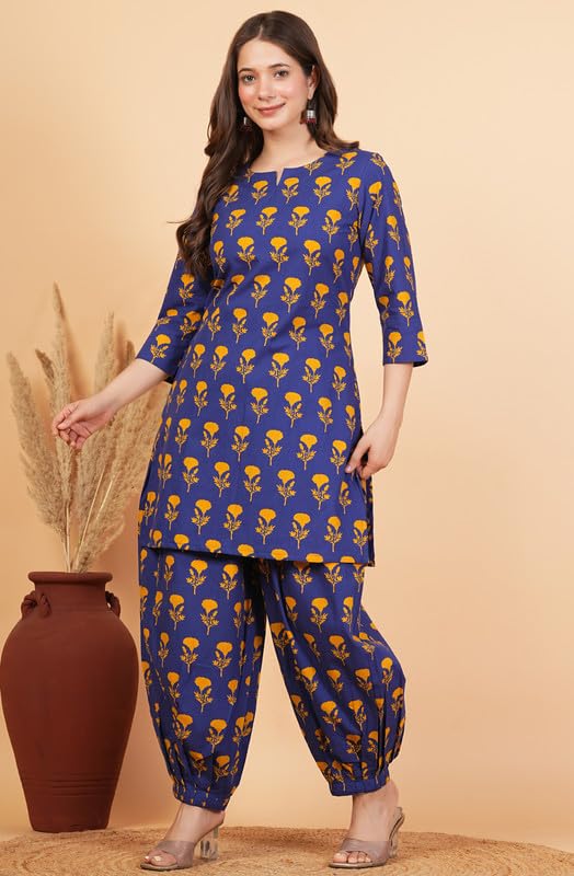 Image of rytras Women Pure Cotton Printed Straight Kurta Set with Palazzo pants|Ethnic wear|Kurta Set for Women