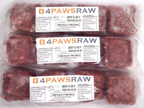 4PAWSRAW Dog Food Premium Beef with Oily Fish 80:10:10 Frozen BARF Raw Diet Mince 11.2 Kg (560g Packs x 20) โ image 1
