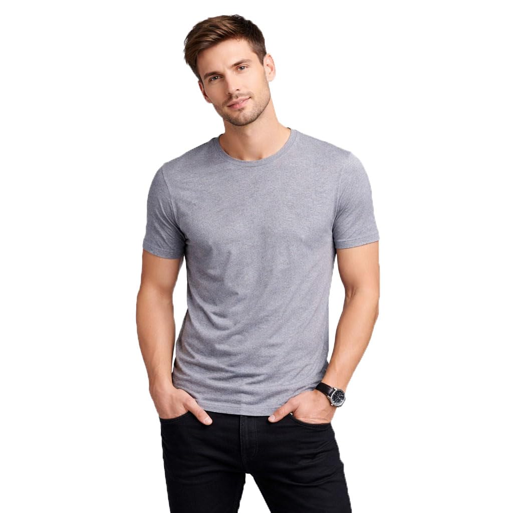 kroptee Stylish Men Cotton Plain Half Sleeve Round Neck T-Shirt-picture-35