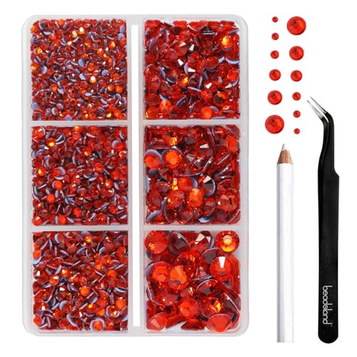Image of BEADSLAND Hotfix Rhinestones, 4000 PCS Orange Rhinestones for Clothes Crafts Mixed 6 Sizes with Wax Pencil and Tweezers Kit, SS6-SS30, Hyacinth