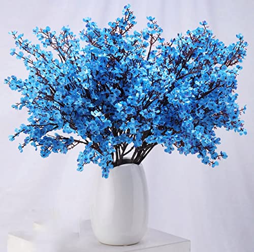 SATYAM KRAFT 5 Pcs Artificial Babys Breath Gypsophila Flower Fake Sticks Bunch Decorative Items For Gifting, Home, Room, Office, Bedroom, Balcony, Living Room, Table, Restaurant Centerpieces, valentine’s day Decoration, Plants and Craft Items Corner (Without Vase Pot) (Blue)