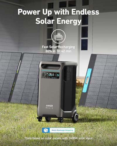 Image of Anker SOLIX F3800 Portable Power Station with 400W Solar Panel, 3840Wh LiFePO4 Battery, 6000W AC output with 120V /240V, Solar Generator for Home Use, RV, Emergencies, Power Outages, Outdoor Camping