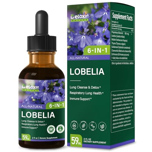 DetoxenNATURE Organic Lobelia Tincture for Lung Cleanse & Detox with Mullein Thyme Extract Respiratory Lung Health Support. Health Herbal Supplements for Immune Support w/Goldenseal Chamomile. 2oz