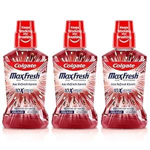 Colgate Maxfresh Plax Antibacterial Mouthwash, 24/7 Fresh Breath, 0% Alcohol – 250ml, (Cool Clove) (Pack of 3)