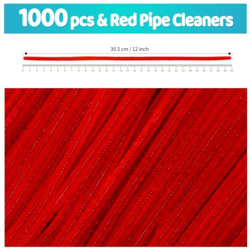 Image of IOOLEEM 1000pcs Red Pipe Cleaners Bulk for Crafts