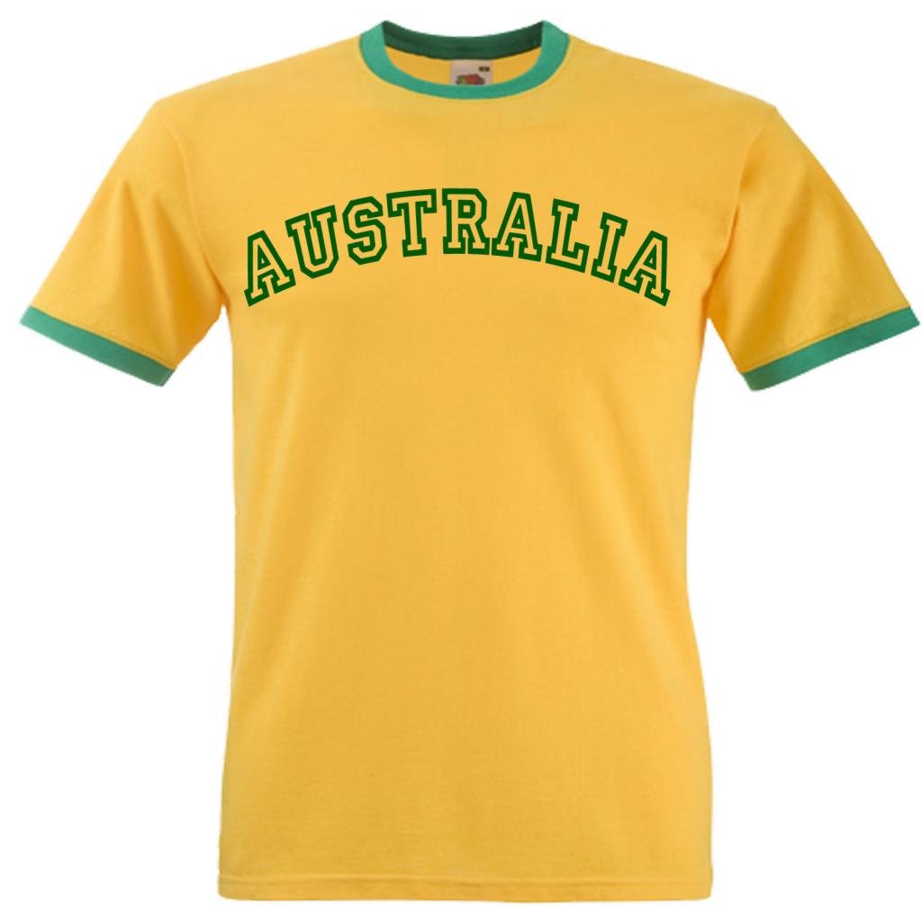 shaniztoons Australia Mens Yellow Ringer T Shirt XXL
