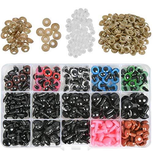 FOROREH ojos de muñeca ojos de felpa y nariz de felpa, contiene 170 pcs de ojos de seguridad 110pcs de nariz de seguridad con 280 arandelas para muñecas, juguetes de peluche y manualidades de osos