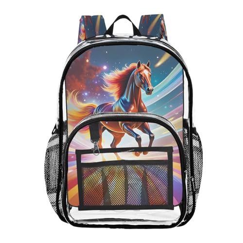 Rainbow Flying Horse Clear Backpack Heavy Duty See Through Transparent PVC BookBag for Kids Boy Girl School Work