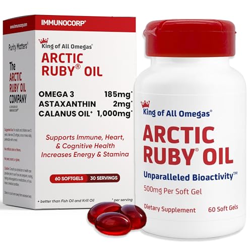 Arctic Ruby Oil 1000mg – Omega 3 Supplement for Women and Men with EPA, DHA & Astaxanthin 2mg - Fish & Krill Oil Alternative – 60 Softgels (1 Pack)