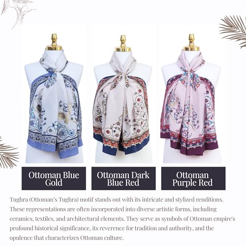 100% Silk Scarf for Women, Silk Head Scarf, Hair Scarf Long Crepe, Hand Press, Palace Design, 21x58 Inches4