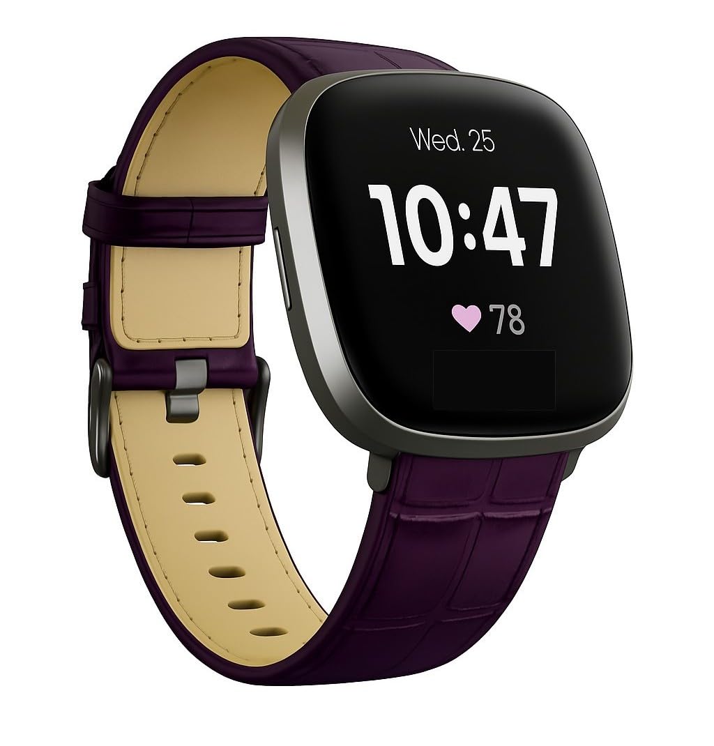 Panda Bobo Leather Watch Strap for Fitbit Versa 4/Versa 3/Sense/Sense 2 (Purple Alligator)