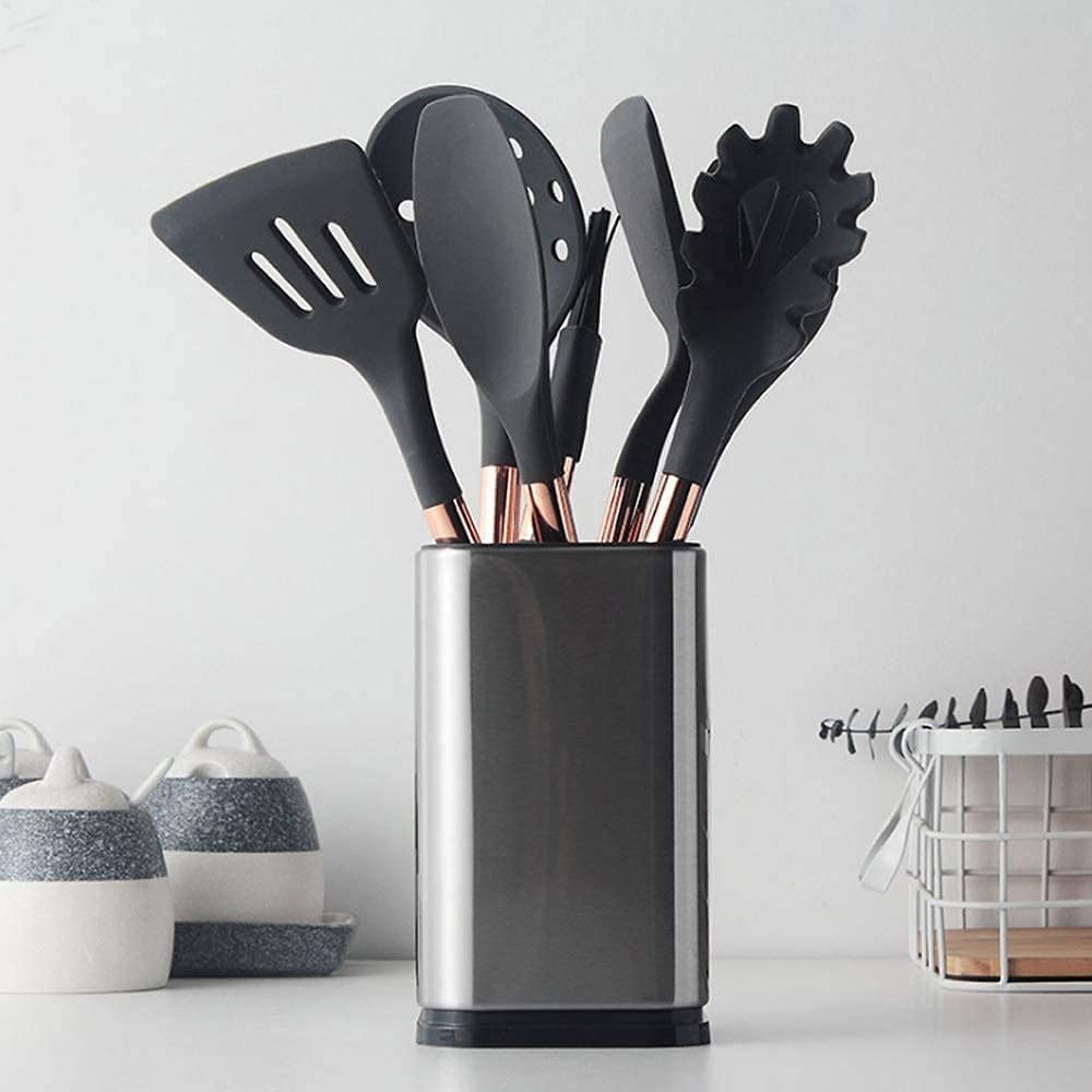 IUokLU Versatile Set of Silicone and Stainless Steel Kitchen Utensils for Non-Stick Cookware