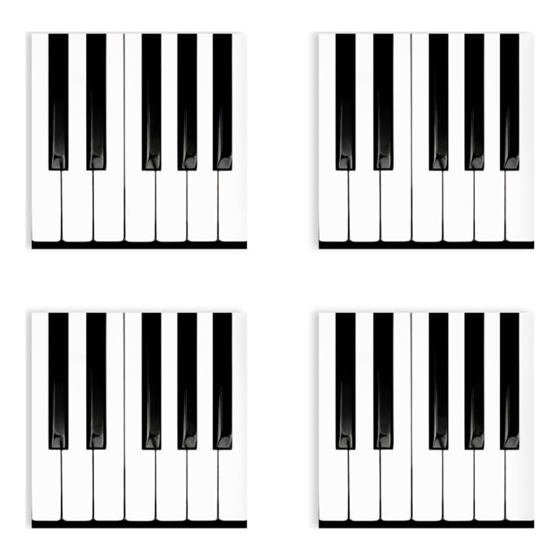 Piano Keys Ceramic Coasters Set of 4 with Cork Base