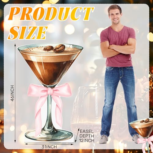 Image of AmazingSpark 4ft Martini Glass Cardboard Espresso Martini Cocktail Cutout Stand for Tiny Bit Older Birthday Bachelorette Wedding Party Decor