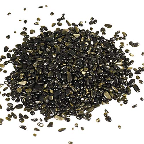 SUNYIK Gold Obsidian Tumbled Chips Crystal Crushed Pieces Irregular Shaped 1pound(About 460 Gram)