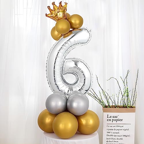 Image of 40 Inch Silver Number Balloons, Helium Mylar Foil Number Balloons for Birthdays, Number 6 Balloon for Party Wedding Bachelorette Birthday Bridal Shower Anniversary Celebration Party Decorations