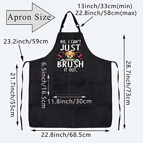 PLITI Dog Groomer Apron, 'No, I Can't Just Brush It Out', Black Unisex Adults, 22.8W x 28.7L (68.5*73cm), 2 Pockets - Image 2