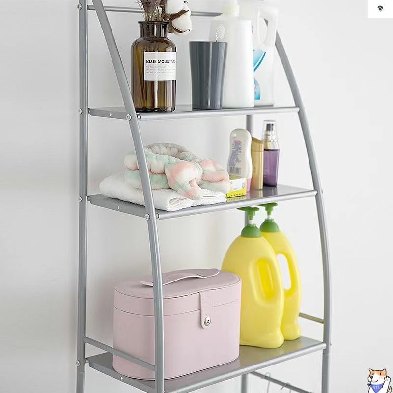 YellowCult Over The Toilet Storage Rack – 3 Tier Bathroom Shelf Organizer Stand with Hooks & Adjustable Metal Frame Space Saving Toilet Rack for Bathroom Essentials Plants Towels Paper Toiletries 4
