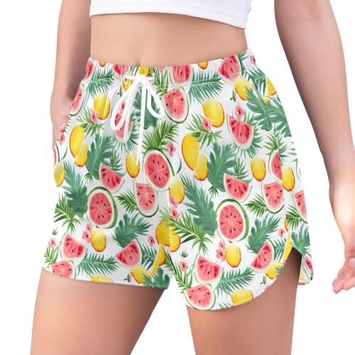 KFBE Women's Athletic Shorts Pineapple Tropical Watermelon Gym Short Ladies Workout Shorts Elastic with Pockets S 20851425