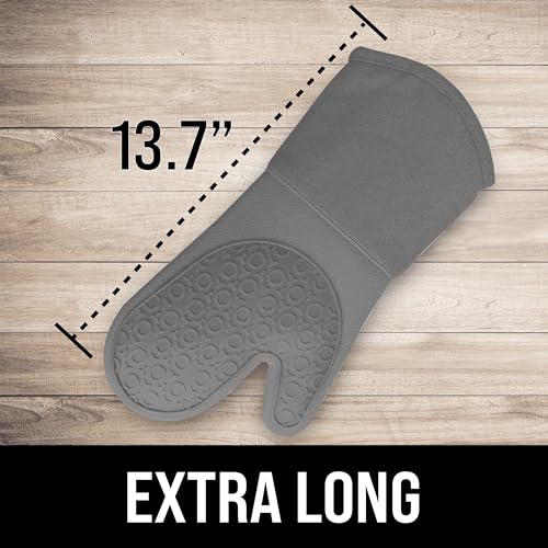 Image of BPA-Free Soft Silicone Oven Mitts - Ultra Heat Resistant Oven Mitts with Thick Cotton Liner - Long Slip Resistant Pot Holders, Flexible Oven Gloves - Gray 13.7 inch